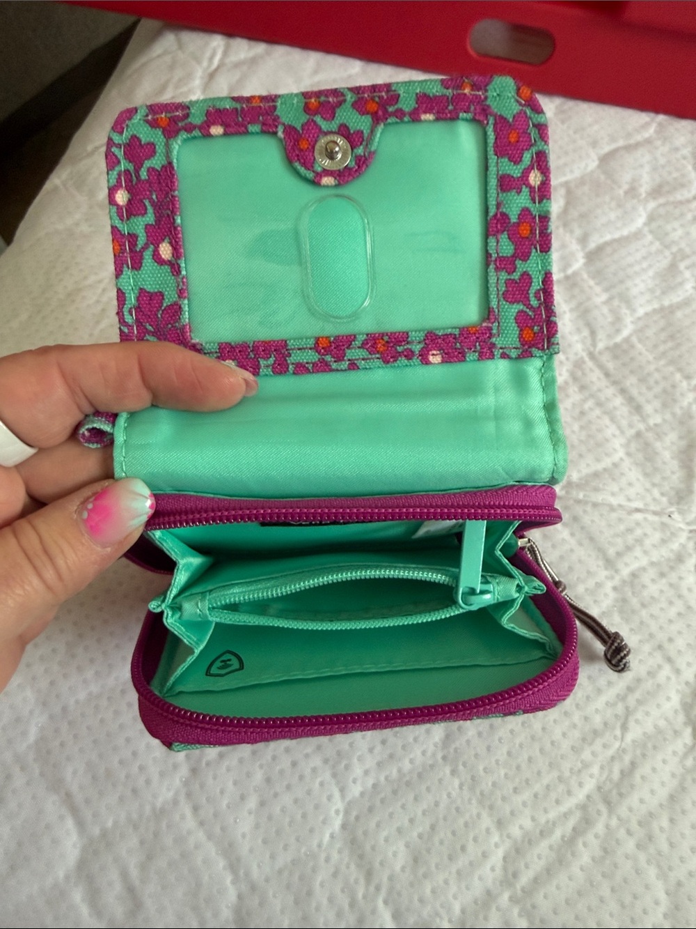 Vera Bradley Teal and Magenta Floral Zip Wallet - Picture 6 of 8